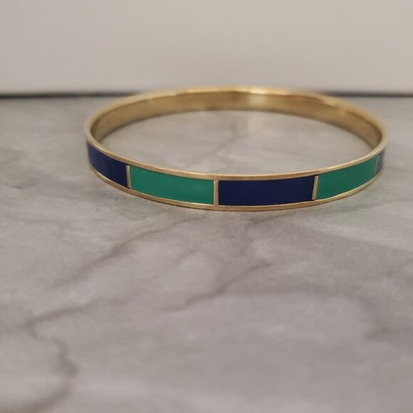 💚💙 Vintage 00's 2000's Y2K Blue Green Striped Skinny Enamel Bangle 💙💚 - Picture 5 of 11